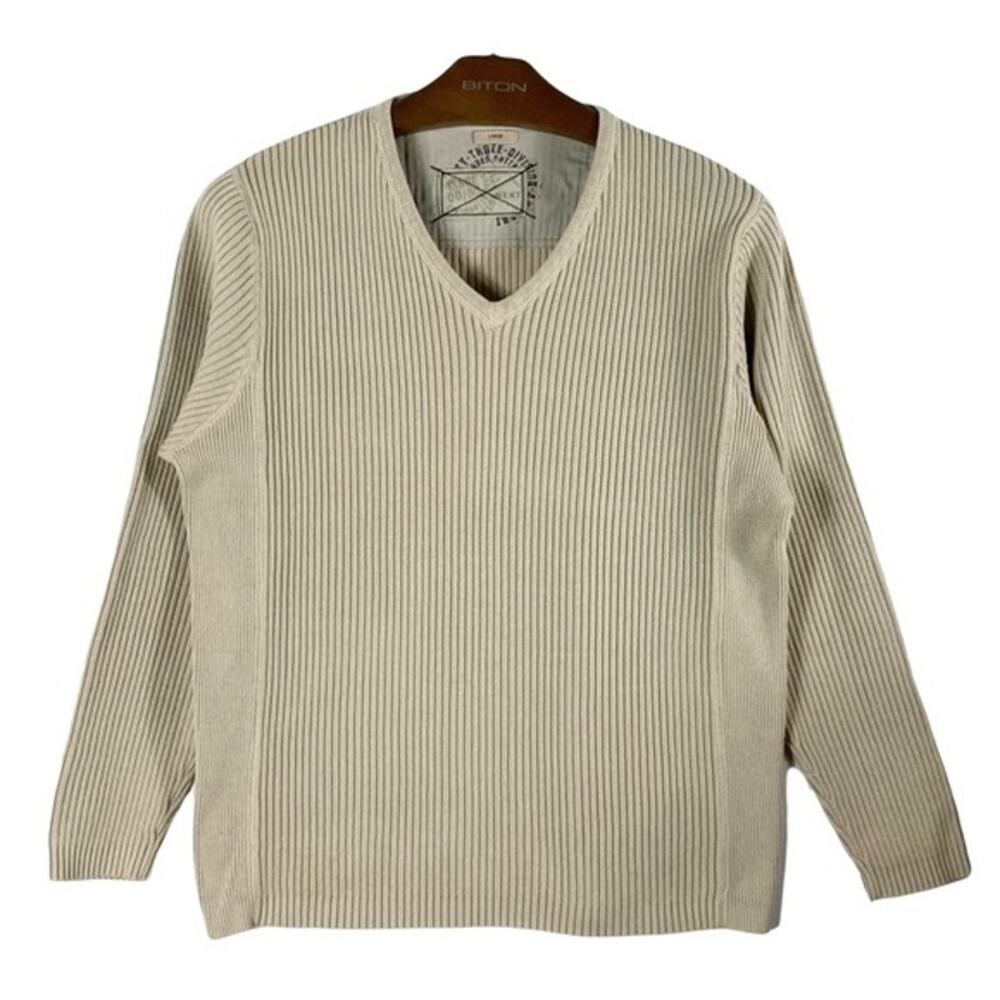 nwot NEXT Sweater Men L Beige Ribbed V-Neck Long-Slv Knit-Cotton 100% hong kong
